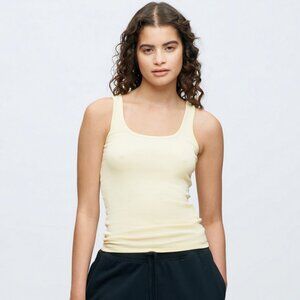 KOTN 100% Cotton Square Neck Tank Top in Straw Yellow, Medium
